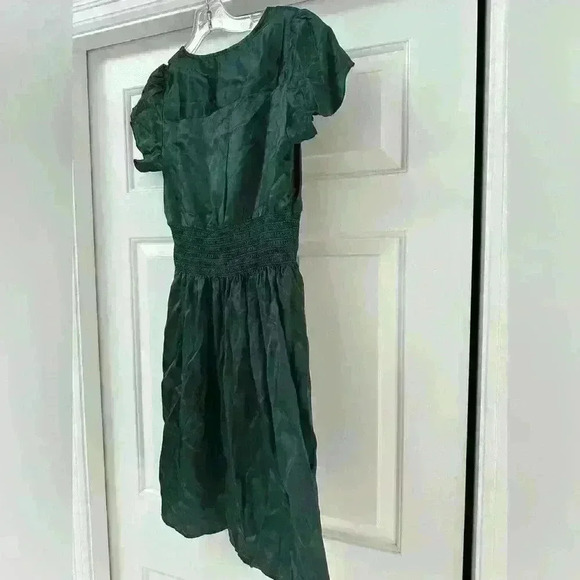 Pepe Jeans Y2K Emerald Green 100% Silk Cinched Waist Short Sleeve Dress Size S - Picture 6 of 8